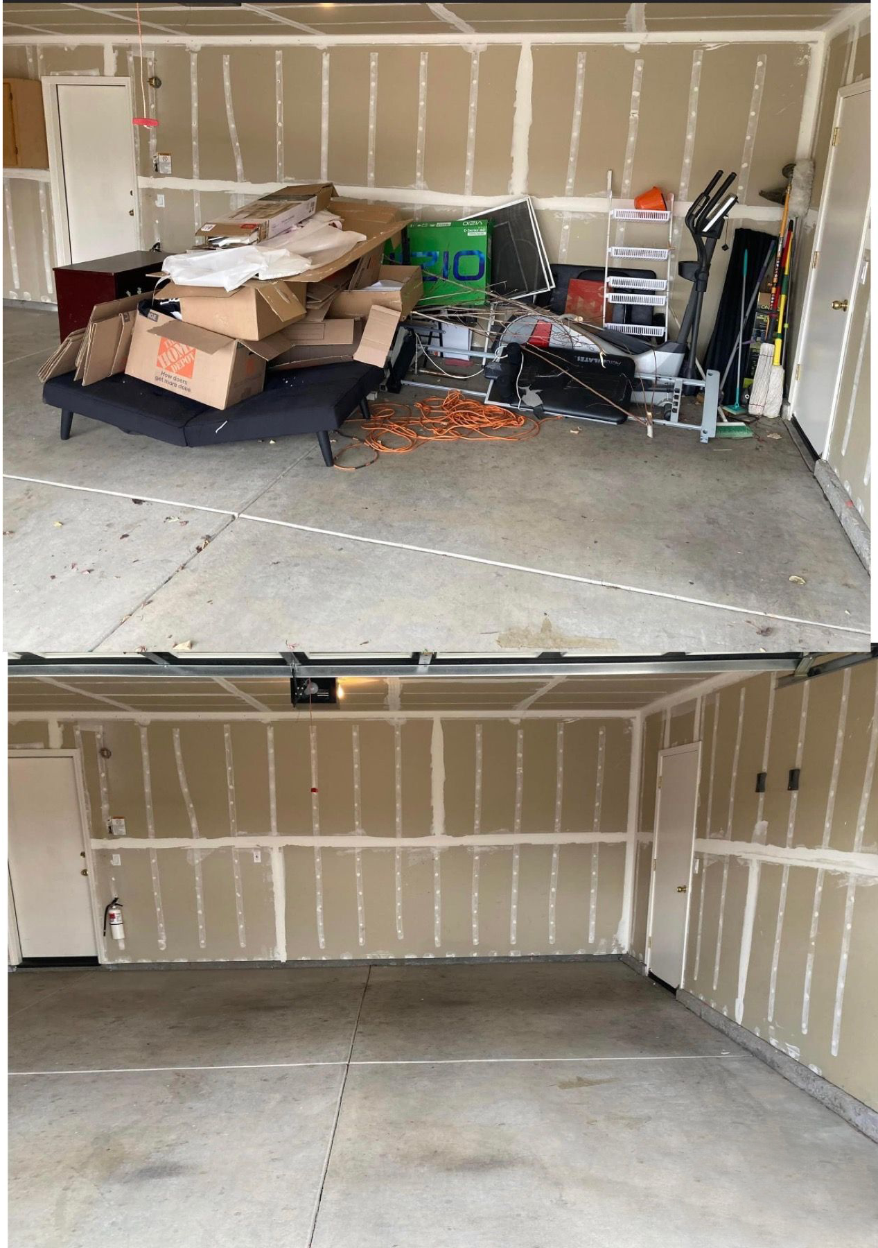 Before and after of a garage clean out in Kentucky